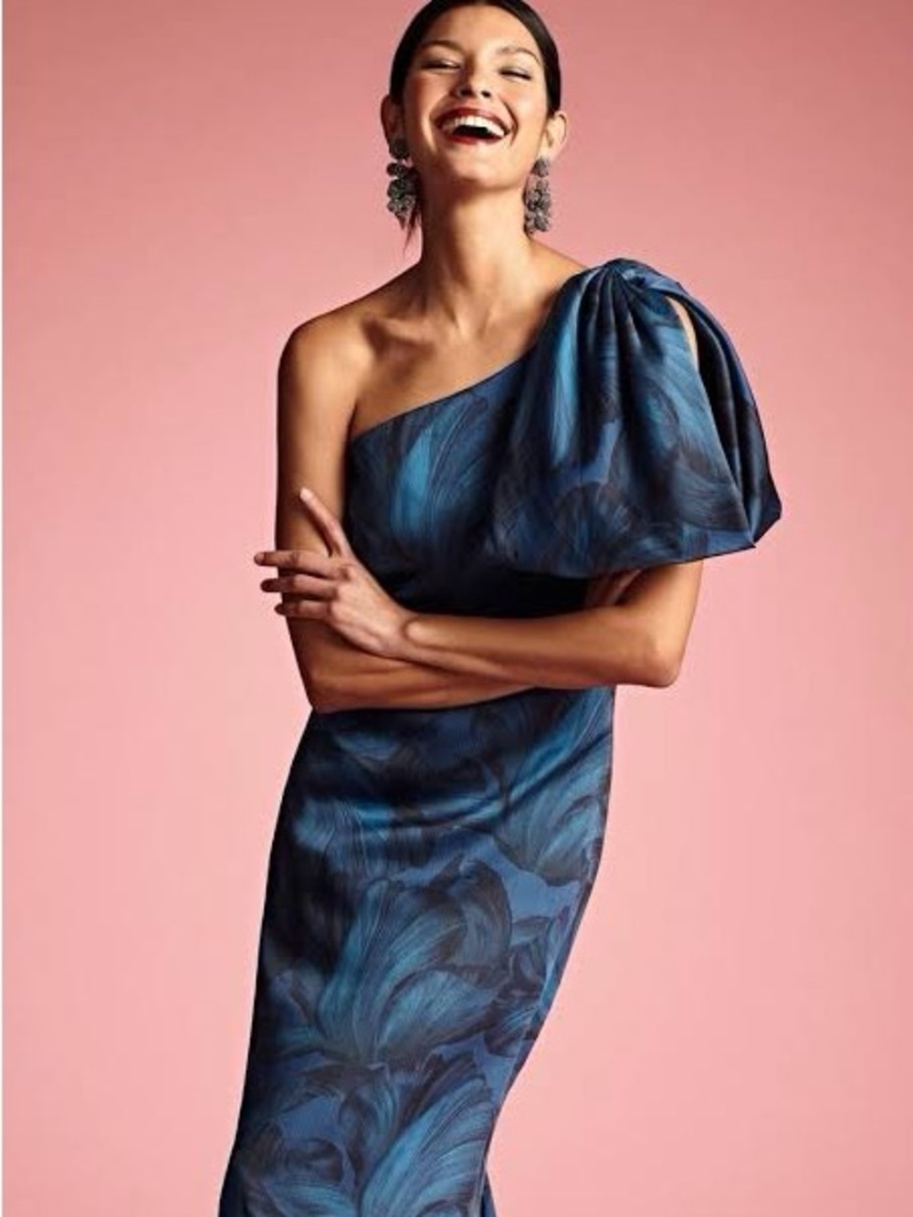 Sachin & Babi Blue Floral One Shoulder Chelsea Formal Gala Midi Dress Size 10 - Picture 4 of 9